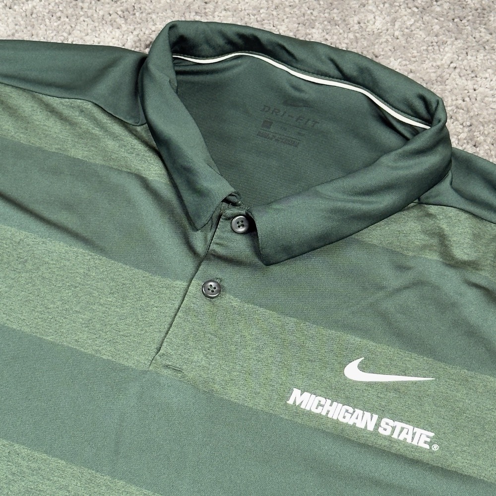Nike Dri-Fit Michigan State Spartans Polo Shirt Mens 3XL Green Striped Logo Golf